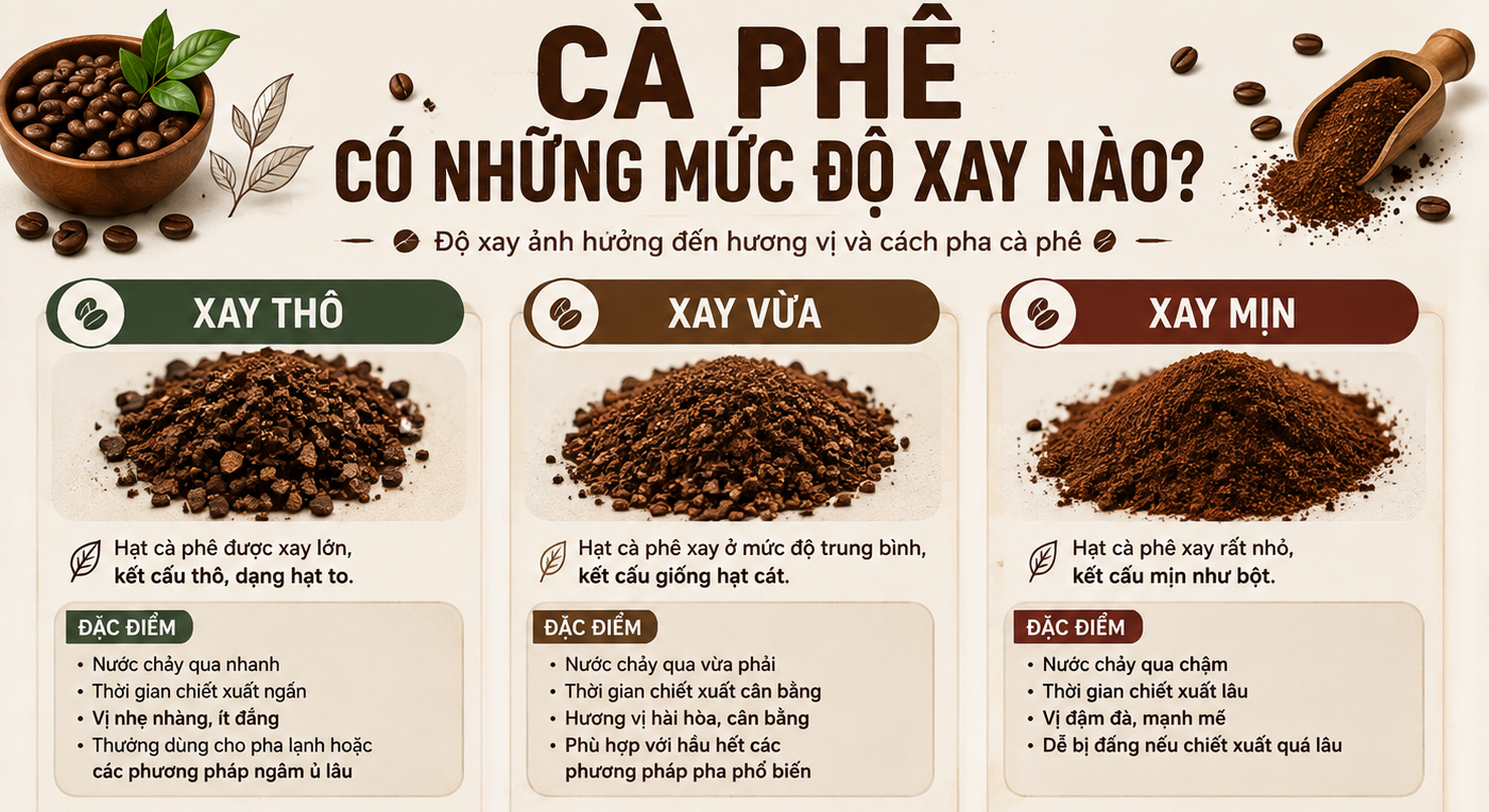 Những mức độ xay của cà phê